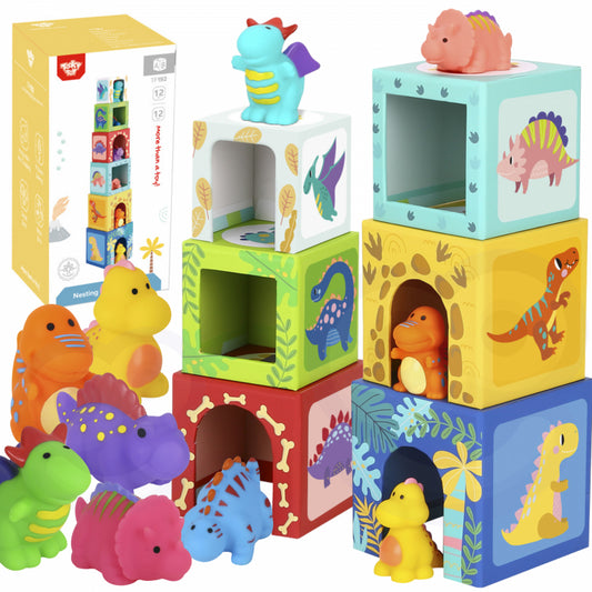 TOOKY TOY Houten Bouwblokken Educatieve Puzzel + 6 Speelfiguren