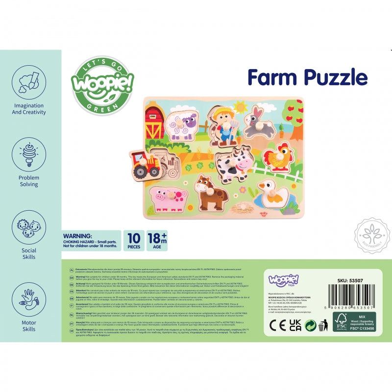 WOOPIE GREEN Houten Montessori Puzzels Boerderij met Speldjes om te Sorteren