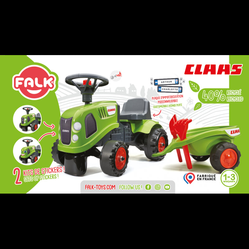 FALK Traktorek Baby Claas Zielony z Przyczepką + akc. od 1 roku
