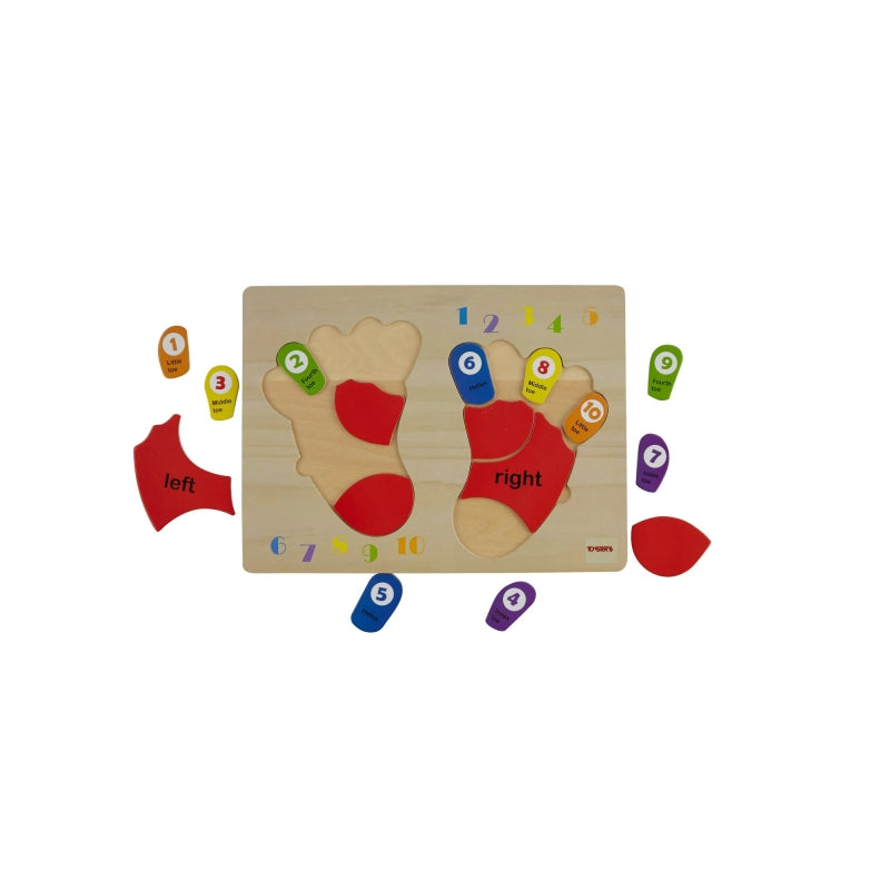 TOOKY TOY Educatieve houten puzzel met voeten, leren tellen en kleuren
