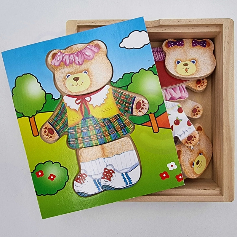 VIGA Houten Logische kinder Puzzel – Kleed de Beer en het Meisje aan
