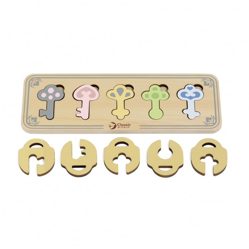 CLASSIC WORLD Houten Montessori Sensorische Puzzel met Sleutels en Slotjes