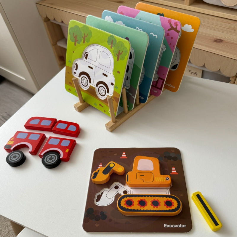 WOOPIE GREEN Houten Puzzel Voertuigen - Auto, Bus, Boot en meer -  Montessori speelgoed
