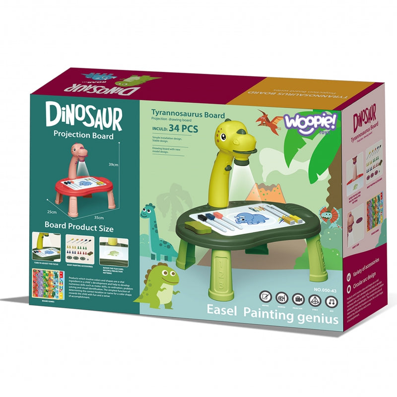 WOOPIE Tekentafel met Projector 24 Patronen - Dinosaurus + 2 Spelletjes - Groen