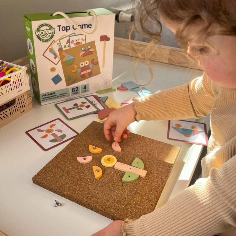 WOOPIE GREEN Houten Hamerspel met Spijkerbord – Puzzel met 20 Patronen – 82 stuks