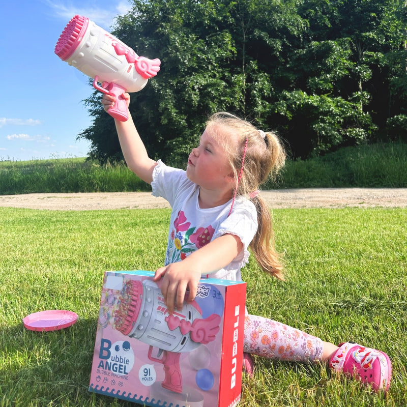 WOOPIE Bubble Gun, Bellenblaasmachine pistool met 91 Openingen, Roze