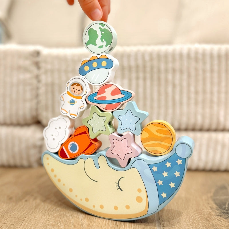 TOOKY TOY Houten Stapel- en Rijgspel met thema ruimte