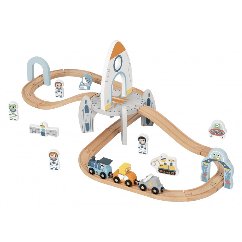 TOOKY TOY Houten Trein Set met Rails met thema Ruimte