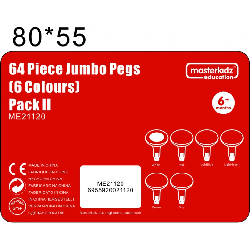 MASTERKIDZ Kleurrijke Jumbo-pinnen voor STEM-bord - 64 stuks en 6 kleuren