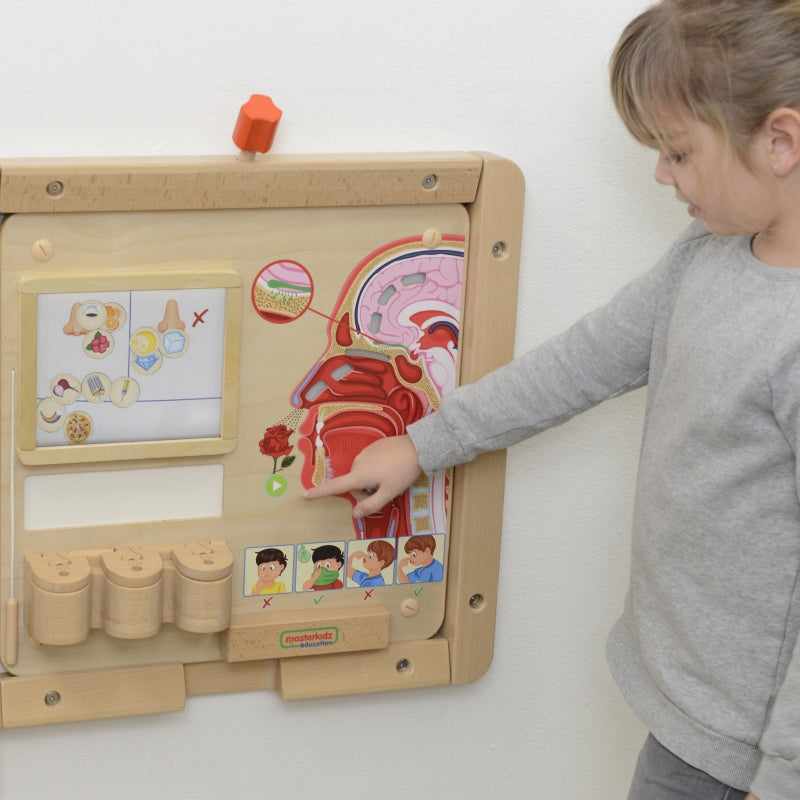 MASTERKIDZ Educatief houten muurwand, Paneel zintuigen - Montessori