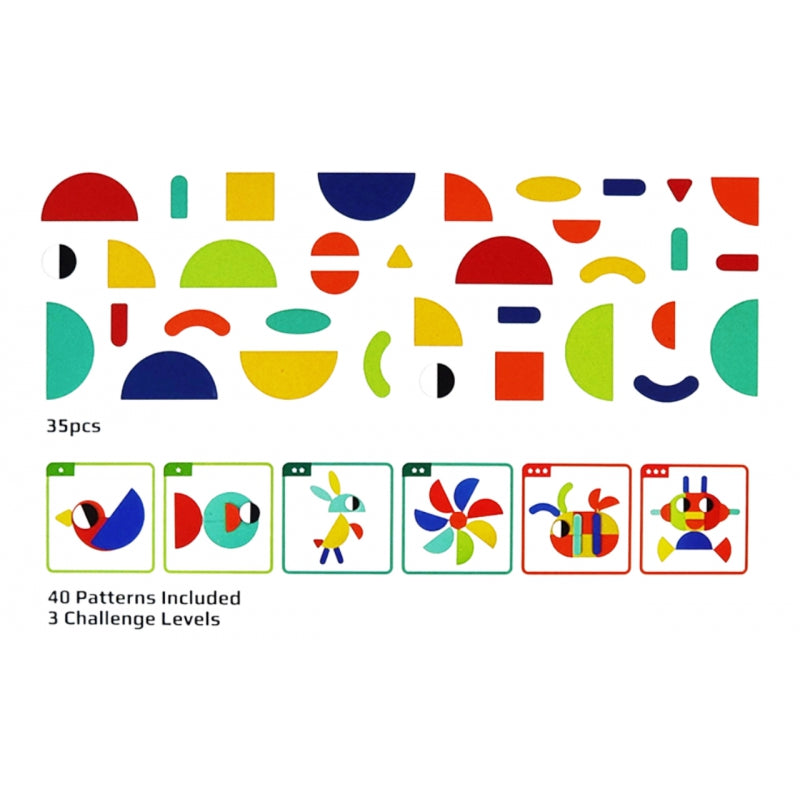 WOOPIE GREEN Houten Montessori Puzzel - 40 Patronen - 55 stuks - FSC-certificaat