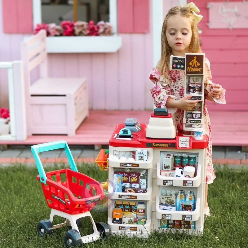 WOOPIE Speelgoed Supermarkt Speelwinkel met Winkelwagentje, Weegschaal, Kassa, Scanner + 48 Accessoires