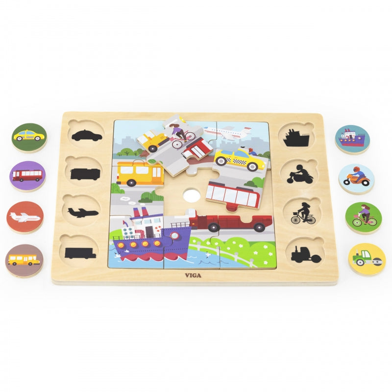 VIGA Houten Kinderpuzzel Vervoermiddelen - Puzzel 17 stukjes