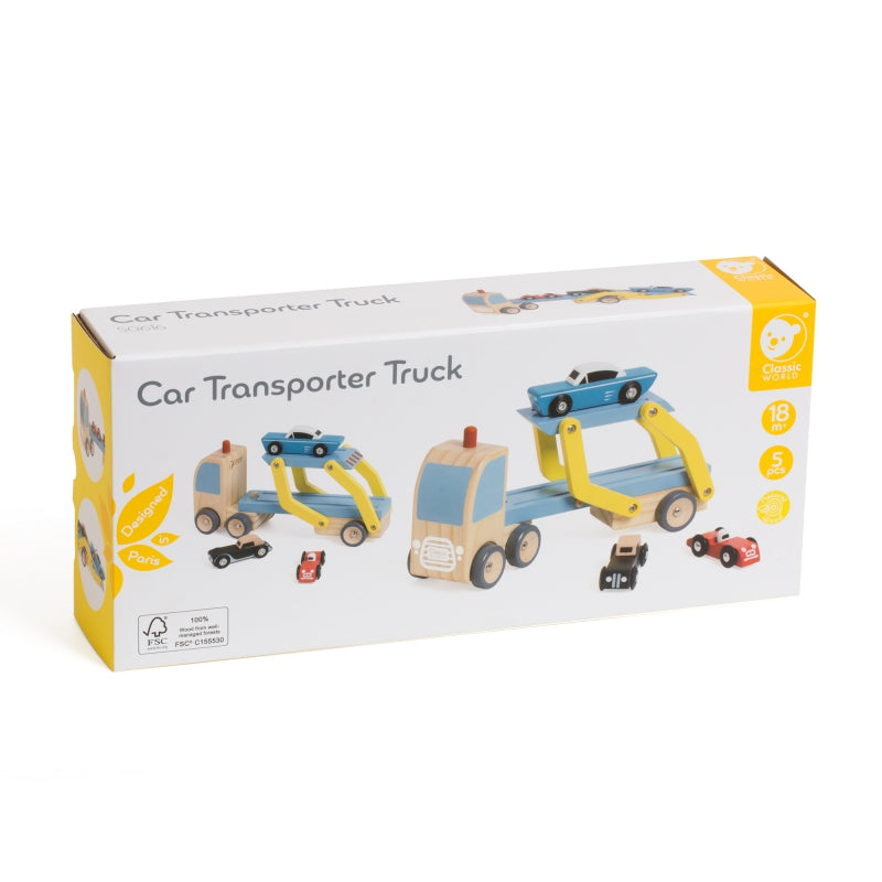 CLASSIC WORLD Houten Wegtransportwagen set met 3 auto’s, thema Wegenwacht