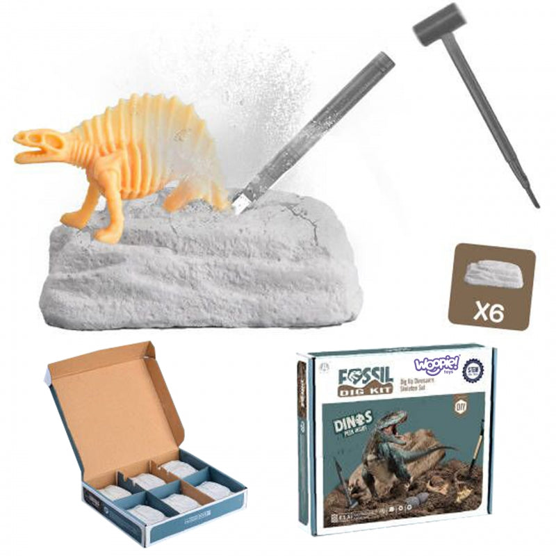 WOOPIE Dinosaurusskelet Opgraving set 6-in-1 - Kleine Archeoloog - 6 stuks