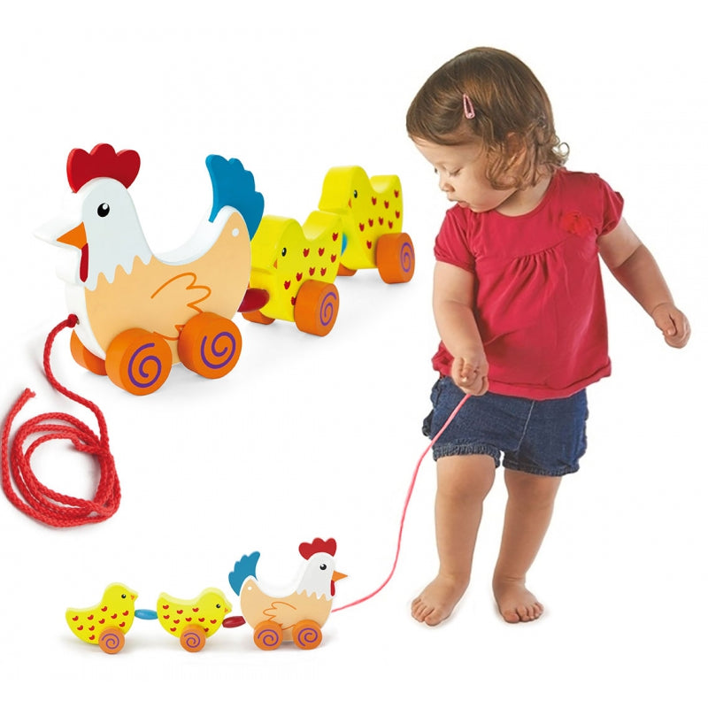 VIGA Kippen treklijn met Kippen - 36 cm