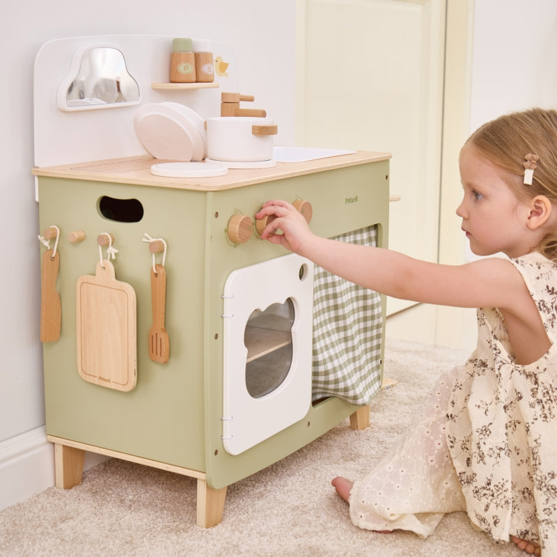 VIGA PolarB Grote Houten Keuken met Opklapbaar Aanrechtblad + Gordijnkast