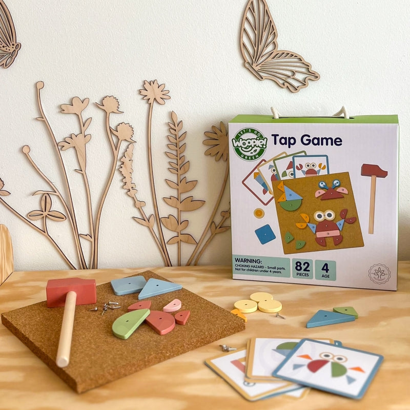 WOOPIE GREEN Houten Hamerspel met Spijkerbord – Puzzel met 20 Patronen – 82 stuks