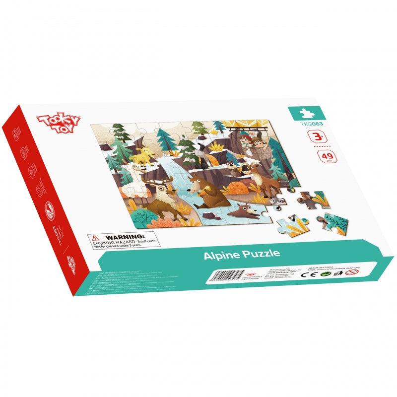 TOOKY TOY Alpendieren en landschap Puzzel + Tas 49 stuks