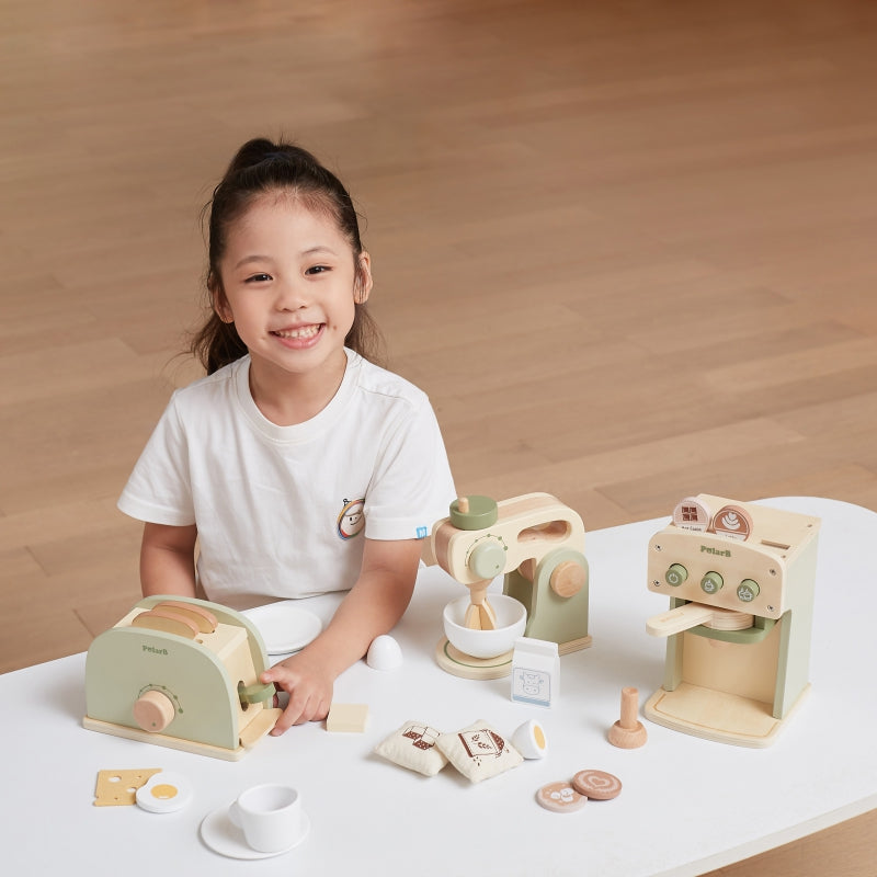 VIGA Houten Speelgoed Broodroosterset Groen + Accessoires