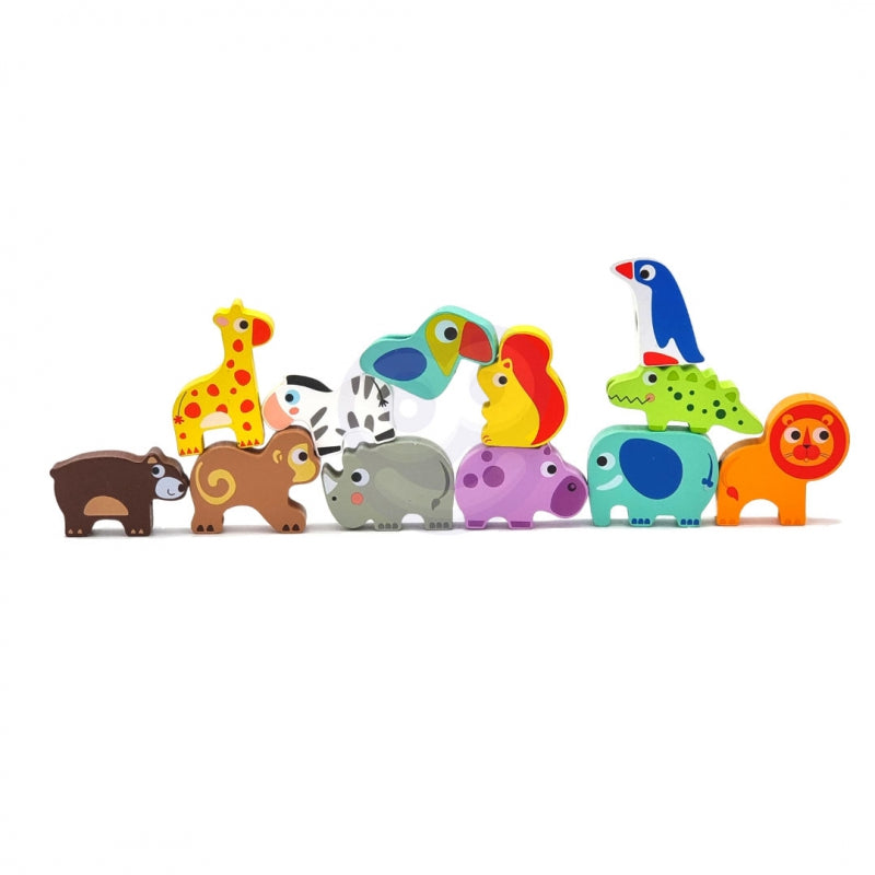 WOOPIE GREEN Houten Rijgblokjes Dieren Safari boerderij 13 stuks