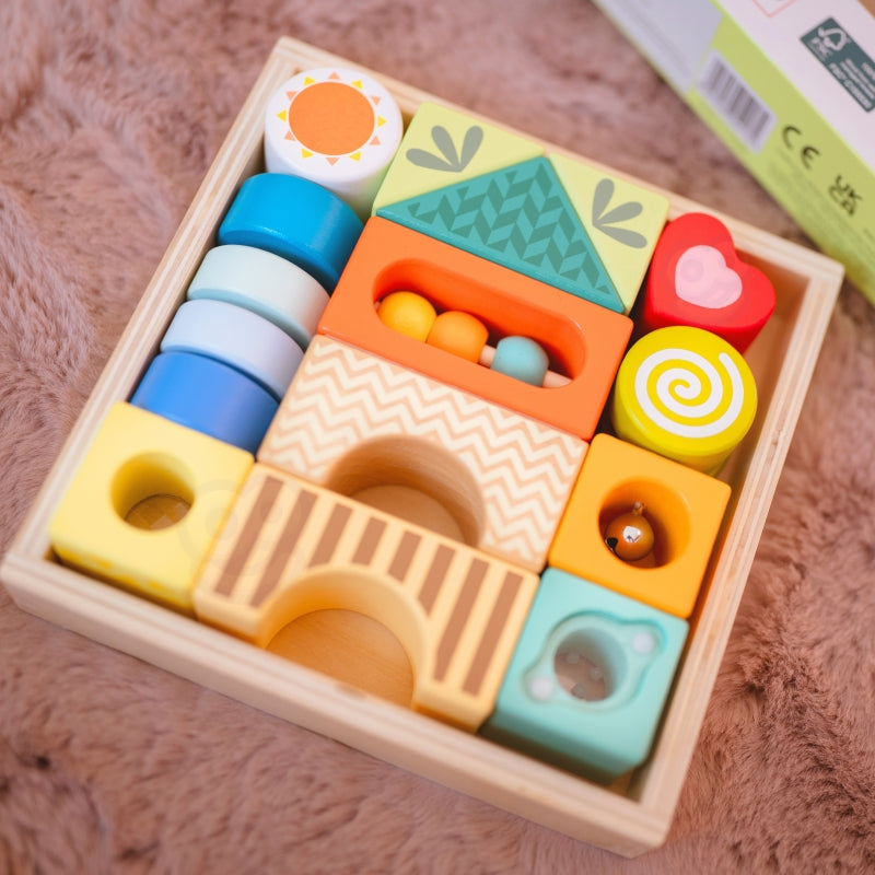 CLASSIC WORLD Houten Sensorische Blokken 7 Functies, 14 stuks - Multifunctionele Puzzel