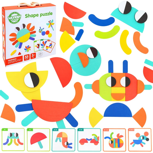 WOOPIE GREEN Houten Montessori Puzzel - 40 Patronen - 55 stuks - FSC-certificaat