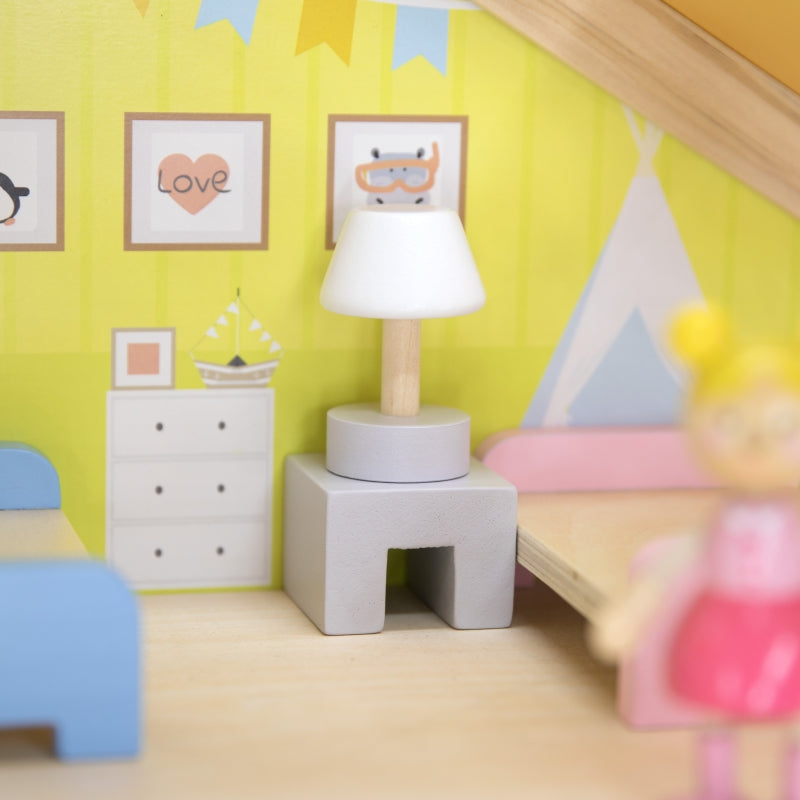 VIGA Houten Poppenhuisset met Poppen en Accessoires