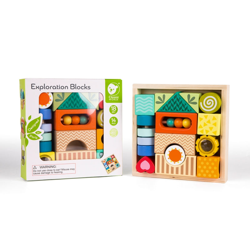 CLASSIC WORLD Houten Sensorische Blokken 7 Functies, 14 stuks - Multifunctionele Puzzel