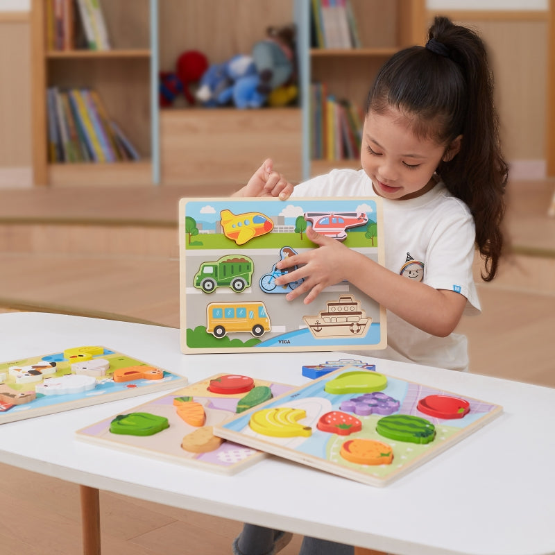 VIGA Houten 2in1 Voertuigen Puzzel