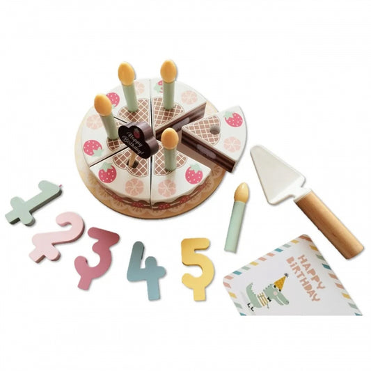 TOOKY TOY Houten Verjaardagstaart met Kaarsjes en Klittenband