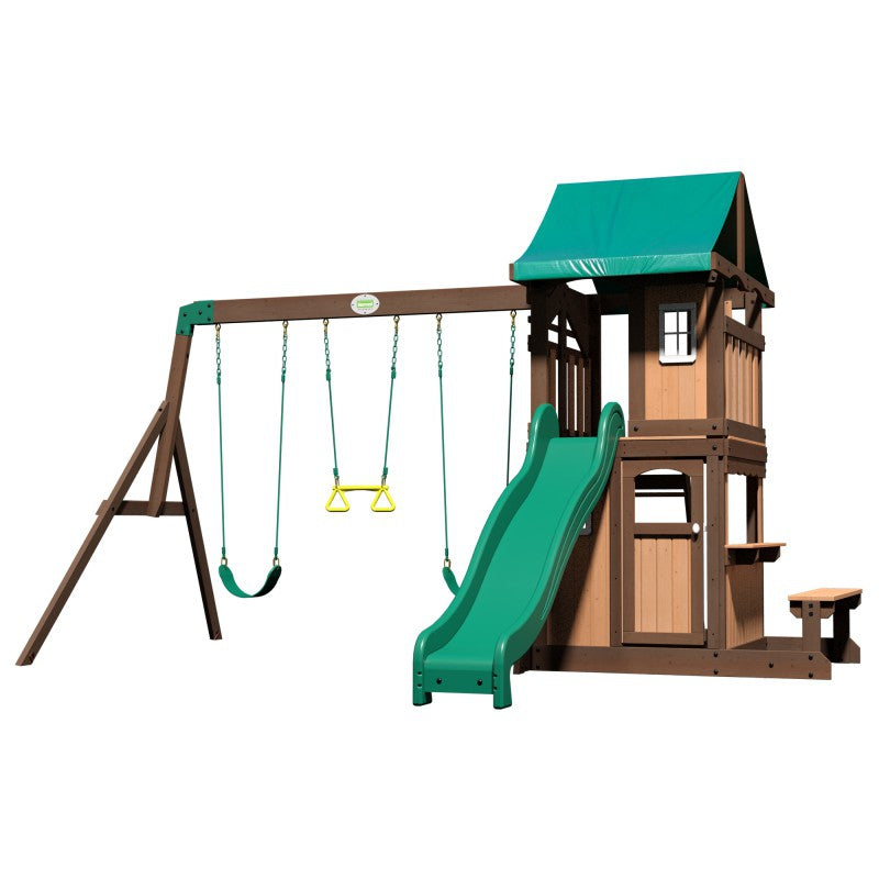 BACKYARD DISCOVERY Houten Speeltoestel Lakewood – Schommels, Glijbaan en Speelhuisje