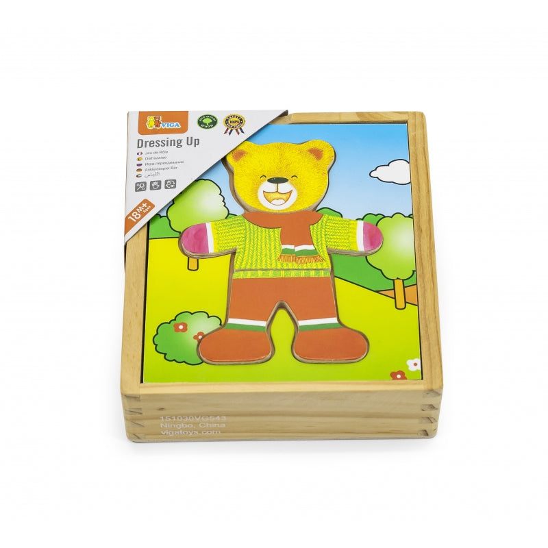 VIGA Houten Beren Puzzel voor Peuters - Kleed de Beerjongen aan