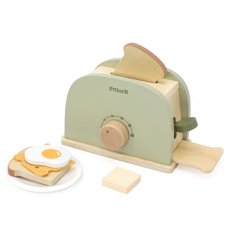 VIGA Houten Speelgoed Broodroosterset Groen + Accessoires