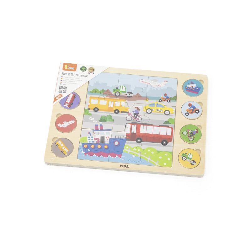 VIGA Houten Kinderpuzzel Vervoermiddelen - Puzzel 17 stukjes