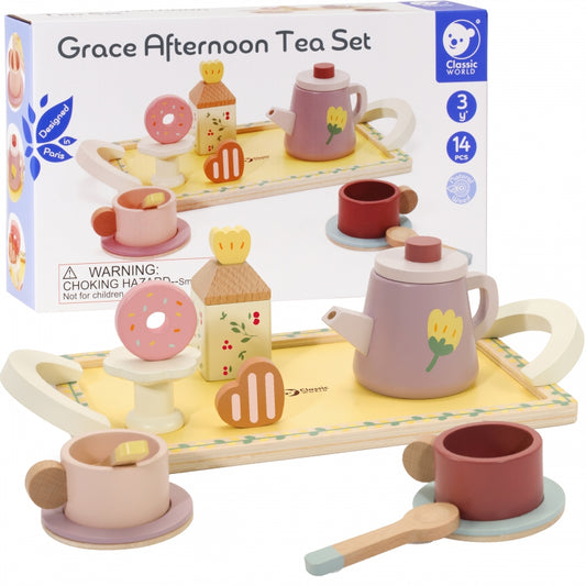 CLASSIC WORLD Houten thee- en gebakjes set  14-delig