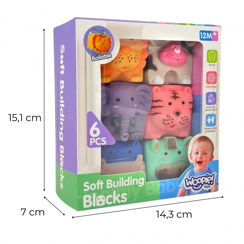 WOOPIE BABY Sensorische knijpbare dieren Blokken Puzzel + Geluid