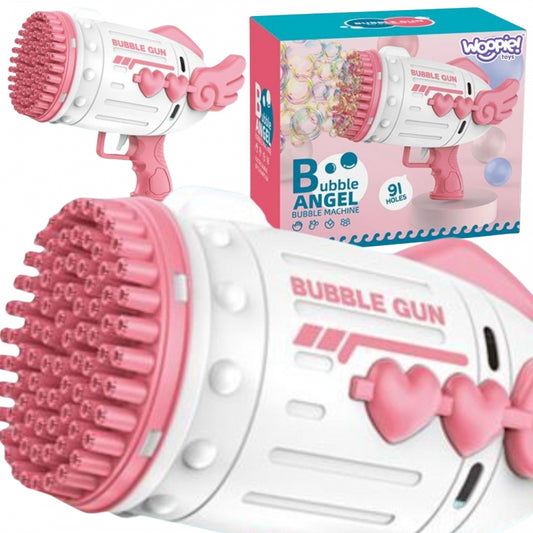 WOOPIE Bubble Gun, Bellenblaasmachine pistool met 91 Openingen, Roze