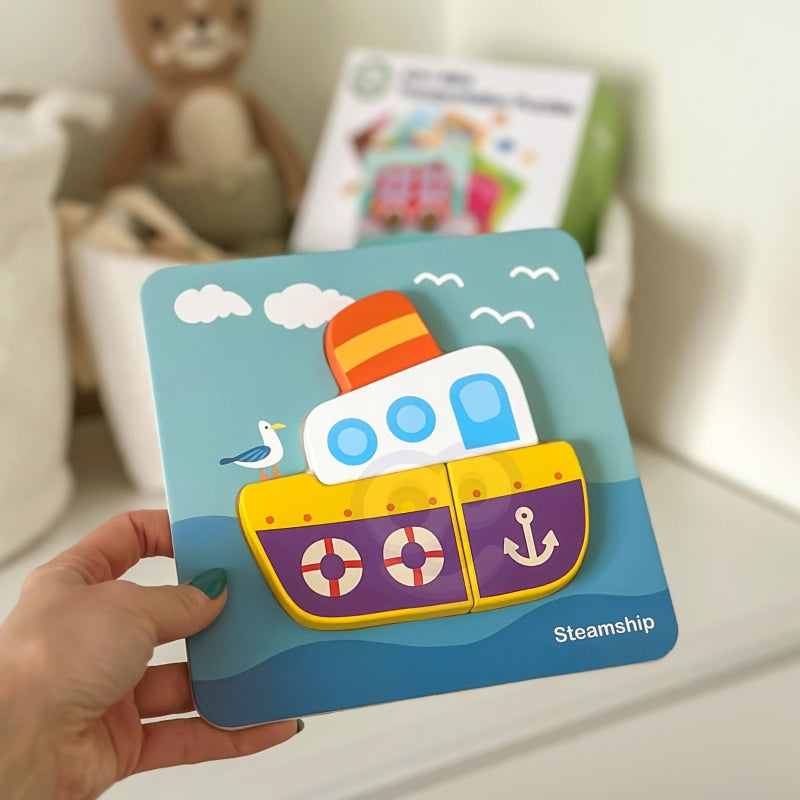 WOOPIE GREEN Houten Puzzel Voertuigen - Auto, Bus, Boot en meer -  Montessori speelgoed
