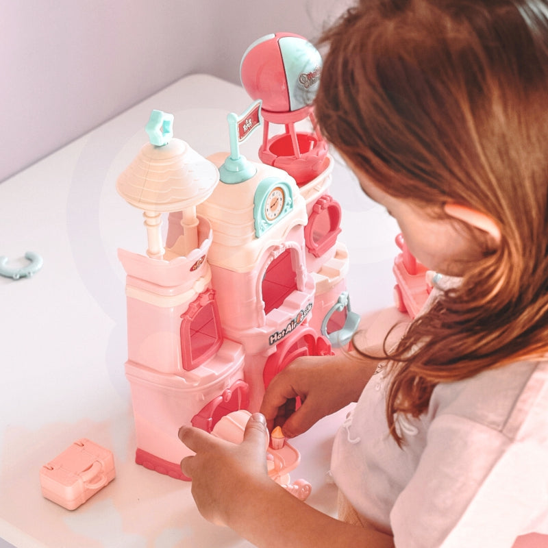 WOOPIE Speelgoed Kleurrijk Poppenhuis met 3 verdiepingen, figuurtjes en accessoires