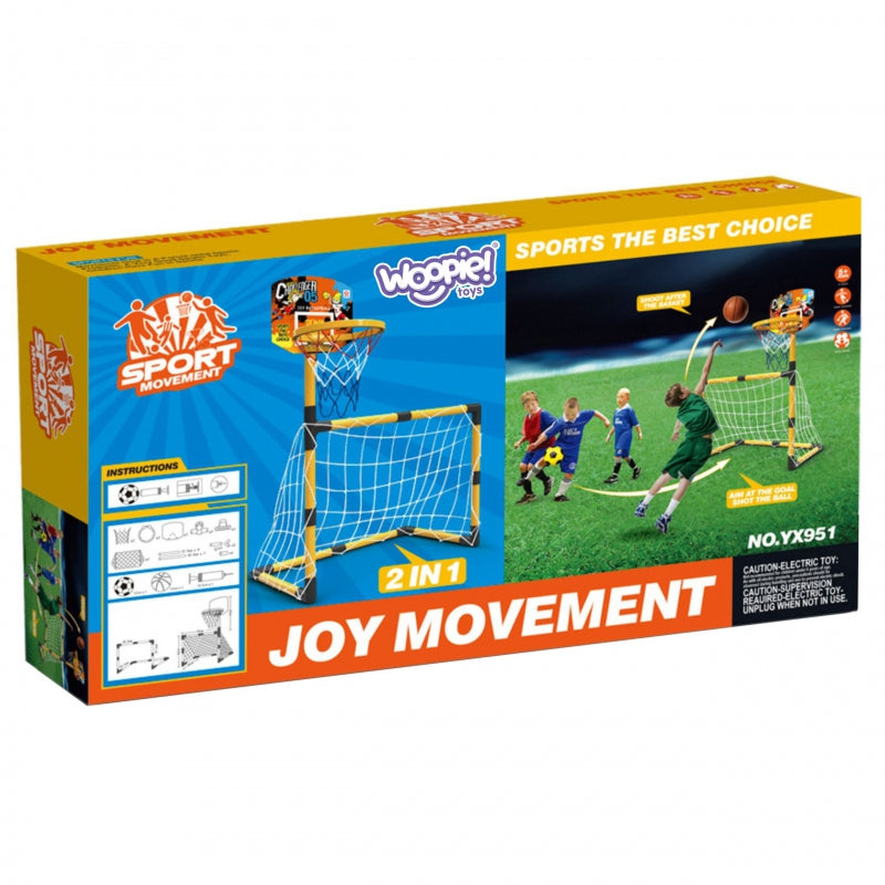 WOOPIE 2-in-1 Set Basketbal & Voetbaldoel + Ballen en Pomp