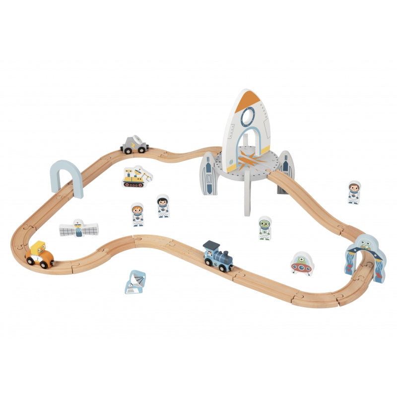 TOOKY TOY Houten Trein Set met Rails met thema Ruimte