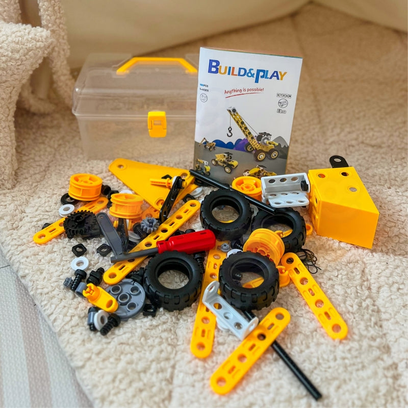 WOOPIE Speelgoed Bouwset van Voertuigen - STEAM Blokken - 100 onderdelen, 8 modellen