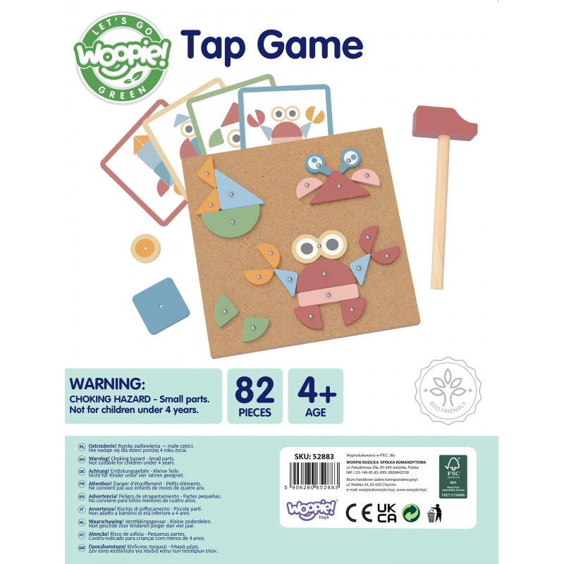 WOOPIE GREEN Houten Hamerspel met Spijkerbord – Puzzel met 20 Patronen – 82 stuks