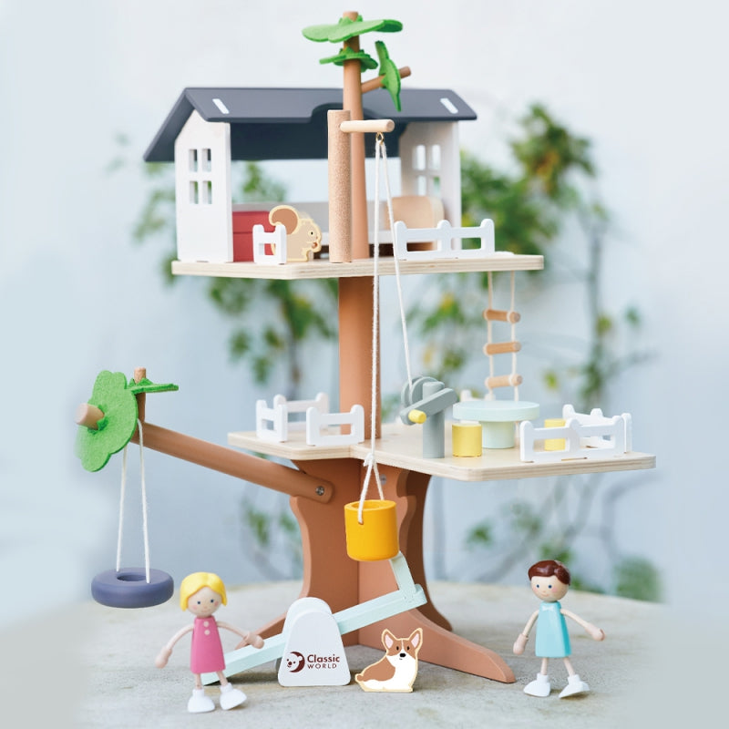CLASSIC WORLD Houten speelgoed boomhut voor poppen - 31 stuks