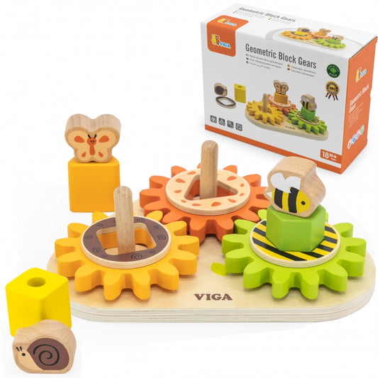 VIGA Houten Sorteer en Tandwielen spel voor peuters