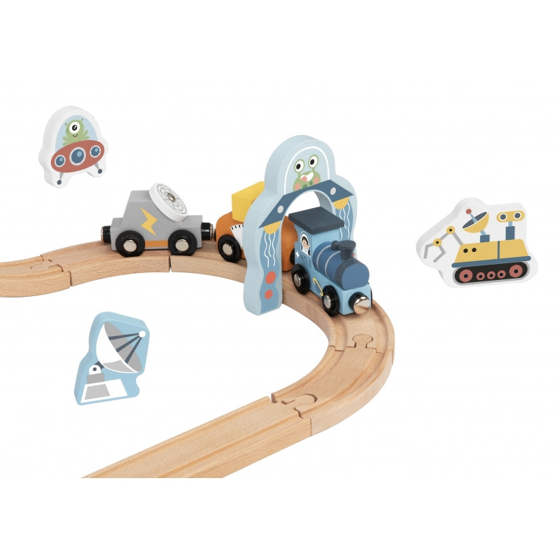 TOOKY TOY Houten Trein Set met Rails met thema Ruimte
