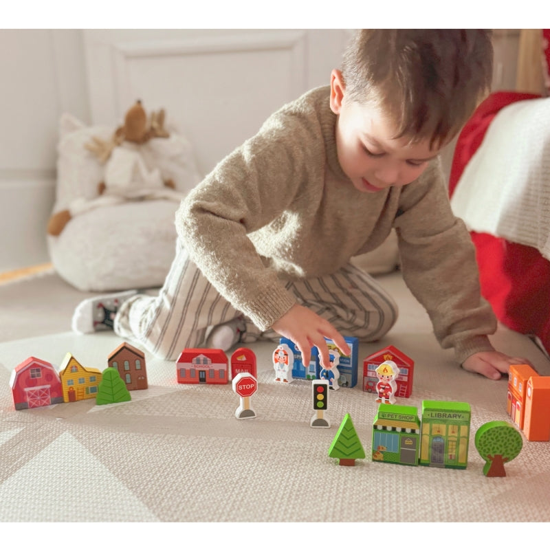 TOOKY TOY houten set met gebouwen en figuren