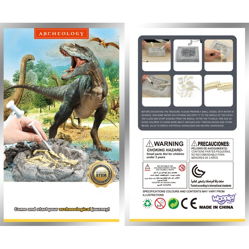 WOOPIE Speelgoed Dinosaurus Skelet Opgraven, graaf, reinig en bouw je eigen dinosaurus