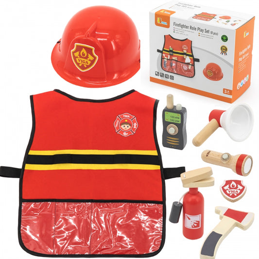 VIGA Kleine Brandweer Vest + Houten accessoires - 8 stuks
